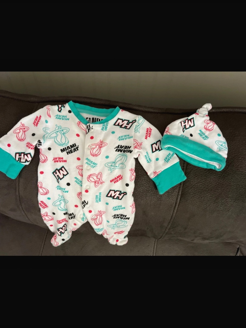 NBA White Footed One-Piece with Teal and Pink Miami Heat Print